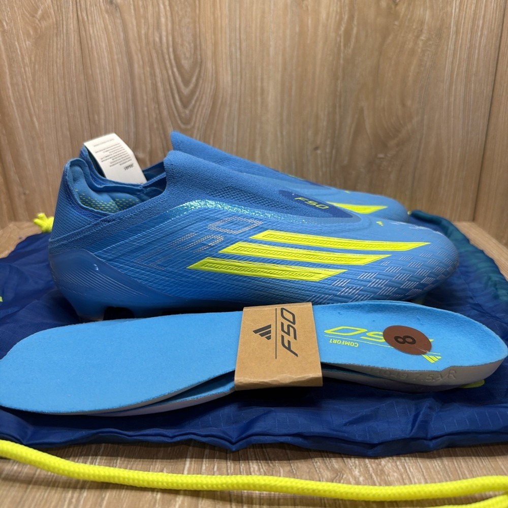 Adidas F50 Elite Laceless FG Lucid Ray Blue Team Solar Yellow JR6461 Size 8 NWT